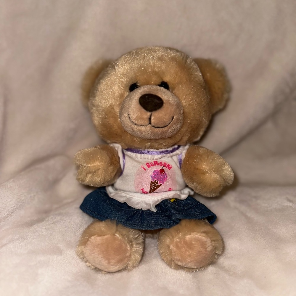 Adorable Plush Teddy Bear with Denim Skirt